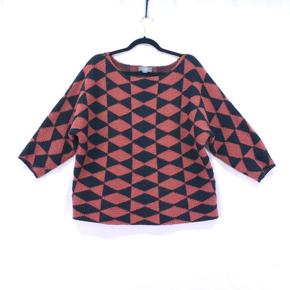 Belle by belldini Orange n Black Diamond Pattern Goth Punk Knit Sweater Size XL